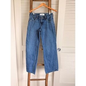 Hollister Low-Rise Baggy Jeans Womens 2R W26 Blue  Wide Leg Frayed